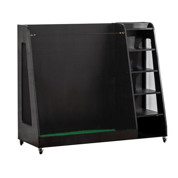 English Elm Gray Wooden Golf Organizer Rack with Drawers for Garage Club Bag Shoe Storage Black W1422P296367