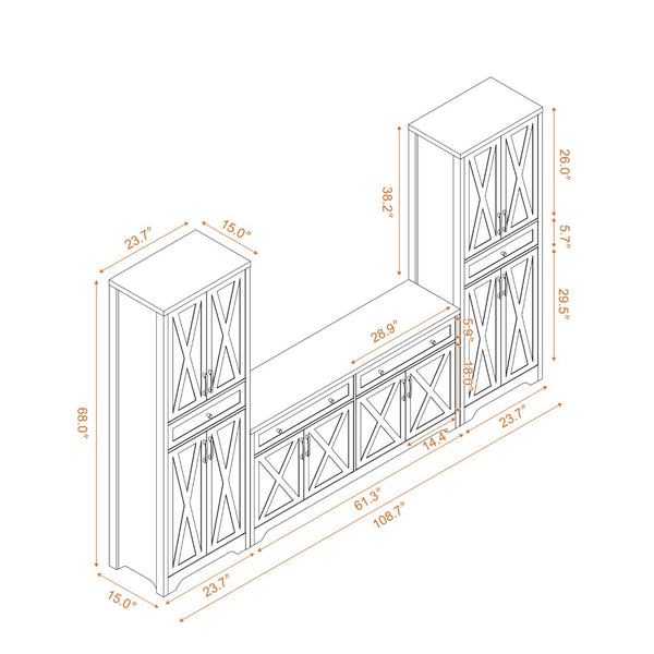 English Elm Tv Cabinet Set - Modern Multifunctional Wall Unit With Storage, Console & Sideboards For Living Room W1162S00010-GIGA