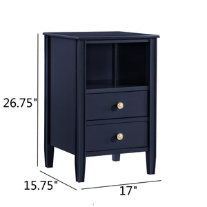 English Elm Winston 2-Drawer Storage Nightstand with Brushed Gold Knobs, Open Shelf, Fluted Legs, No Assembly Dark Blue B050P376957