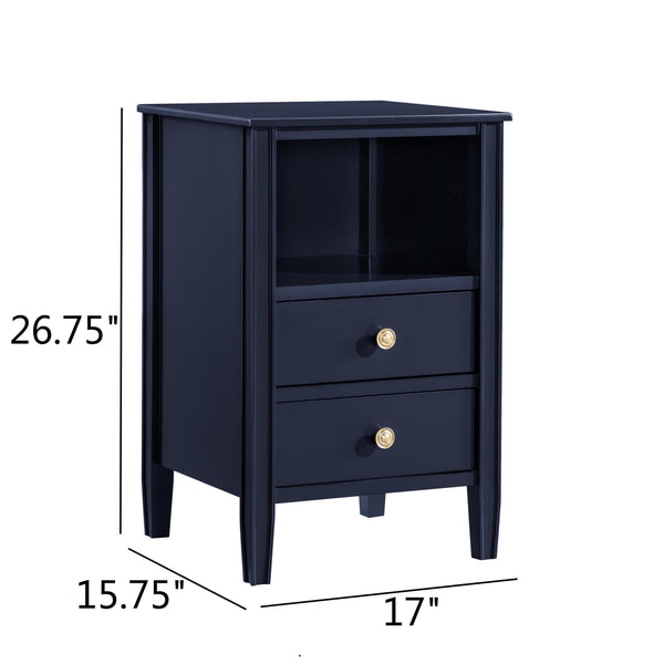 English Elm Winston 2-Drawer Storage Nightstand with Brushed Gold Knobs, Open Shelf, Fluted Legs, No Assembly Dark Blue B050P376957