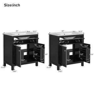 English Elm 60" Modern Bathroom Vanity Set with Double Ceramic Sinks, Soft-Close Doors, Flip Drawer & Storage Black N729P000002B