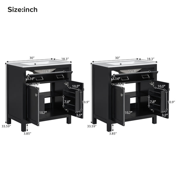 English Elm 60" Modern Bathroom Vanity Set with Double Ceramic Sinks, Soft-Close Doors, Flip Drawer & Storage Black N729P000002B