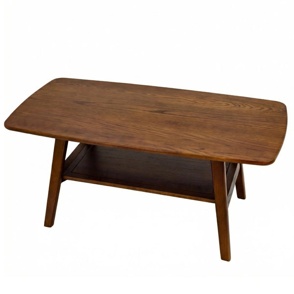 English Elm Mid Century Modern Solid Oak Two Tier Coffee Table with Open Shelf for Living Room Walnut W3204P469105