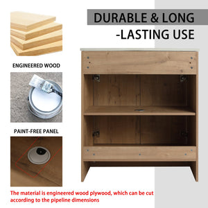 English Elm 42 Inch Freestanding Bathroom Vanity With Ceramic Sink, Soft-Close Doors & Ample Storage Solutions W999S00309