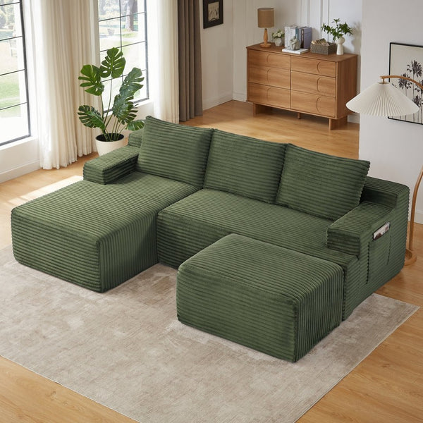 English Elm U-shaped Corduroy Modular Sectional Deep Seat Cloud Sofa for Living Room Apartment W2339S00108