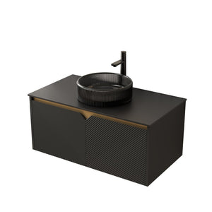 English Elm Noor Floating Bathroom Vanity 36 Inch Plywood Cabinet Walnut Finish Ceramic Basin W2615P380451