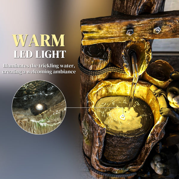 English Elm Outsunny 3-tier Resin Bear Waterfall Fountain with Led Lights for Patio Garden W2225P485544