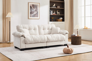 English Elm Casual 3-Seater Pleated Chenille Sofa In Soft Beige - Modern Comfort For Stylish Living Spaces W2100S00313