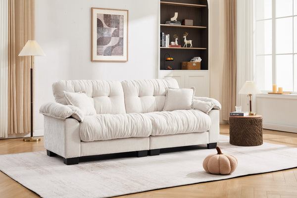 English Elm Casual 3-Seater Pleated Chenille Sofa In Soft Beige - Modern Comfort For Stylish Living Spaces W2100S00313