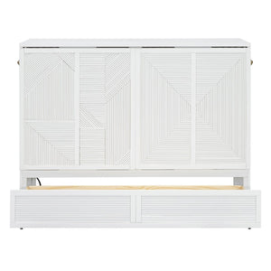 English Elm Full Size Murphy Bed Cabinet with Usb Charging Drawer and Rolling Base for Studios LP000597AAK