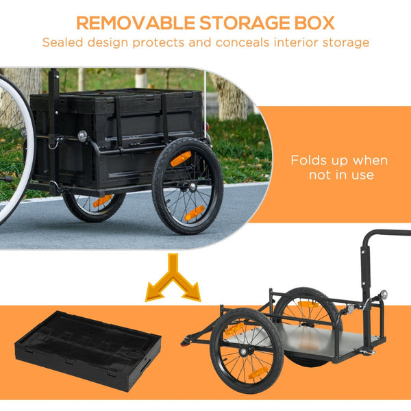 English Elm Aosom Folding Bike Cargo Trailer with Galvanized Base Removable Box and 16 Inch Wheels W2225P200590