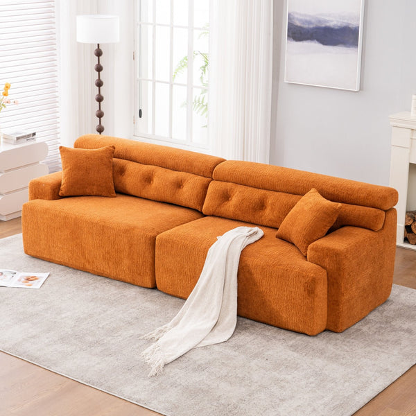 English Elm LY-029 Amber Orange Reconfigurable 4-Seater Modular Sofa with Wood-Grain Chenille, 2 Pillows, Cozy Comfort W2231S00022