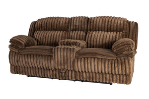 English Elm Manual Motion Loveseat with Fur-Like Corduroy Upholstery, Plush Arms, Dual Cup Holders & Storage Chocolate 33 L x 82 W x 28 H B089P296897