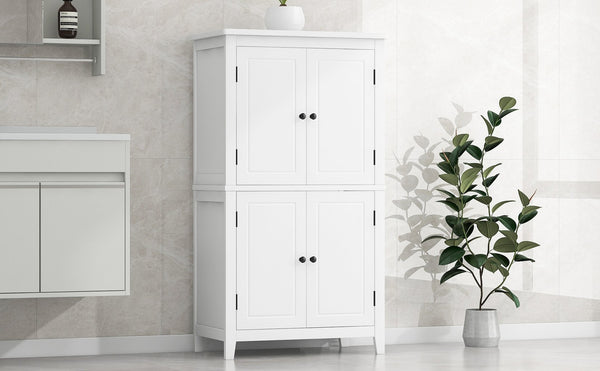 English Elm Elegant Bathroom Floor Storage Cabinet with 4 Doors, Adjustable Shelves, Anti-Tip Design, 28"L x 15"W White N725P188461K