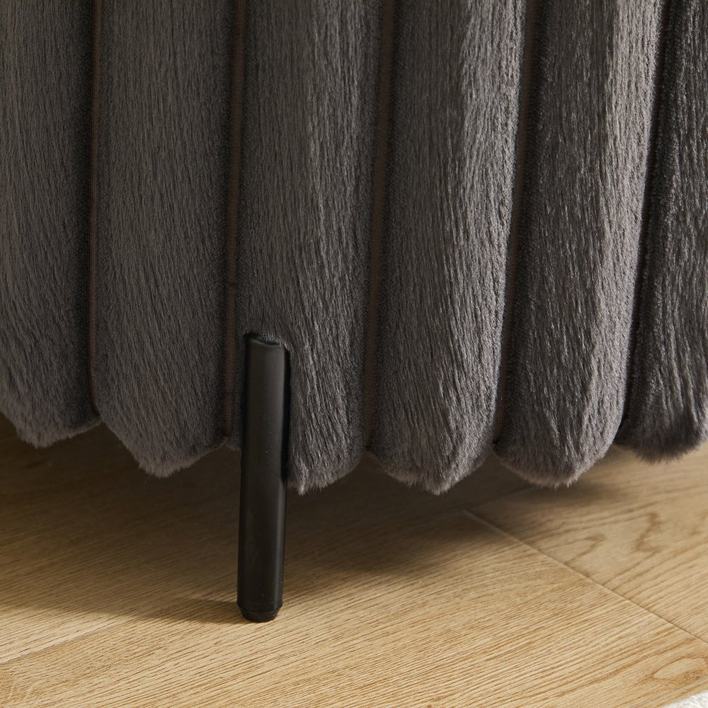 English Elm 22.05"Wide Faux Fur Round Pouf Ottoman with Black Metal Legs — Cozy Foam Seat for Living Room Entryway Charcoal W3098P272528