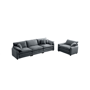 English Elm Mid-Century Modern Sofa Set: Stylish 3-Seater & Single Seat With Pillows For Cozy Living Spaces W714S00756