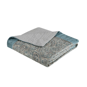 English Elm 5 Piece Jacquard Bedspread Set with Throw Pillows Queen Paisley Pattern Grey-Trimmed Quilted Luxury Teal 18.11 L x 22.83 W x 8.27 H B035P148360