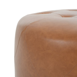 English Elm Christopher Knight Home® - Upholstered Round Button Tufted Ottoman in PU Leather with Dense Foam, Birch Legs, Versatile Seating Brown,Orange N757P291449T