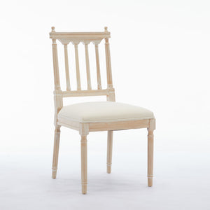 English Elm Antique Dining Chairs - Linen Fabric Upholstered Wooden Chairs Set Of 2