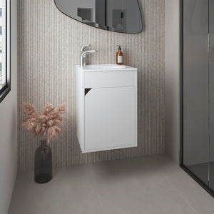 English Elm Bethel Floating Wide One-Door Vanity 15.7" Wall-Mounted Resin Sink White Compact Modern Storageဒီ B200P335301