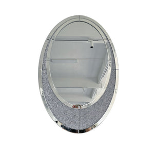 English Elm Oval Frameless Wall Mirror with Crushed Crystal Inlay Glam Silver Accent Decor W3836P427781