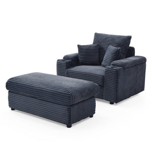English Elm Oversized Corduroy Accent Chair with Ottoman Neck Pillow and Wide Armrests for Cozy Reading Dark Grey W1117S00249