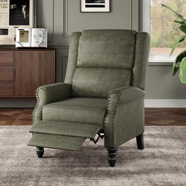 English Elm Faux Leather Pushback Recliner with Ergonomic Lumbar Support for Modern Living Spaces T3623P434282
