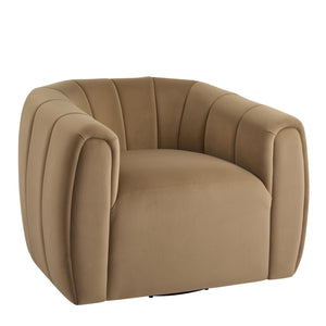 English Elm Christopher Knight Home® - Swivel Velvet Club Chair with Semi-Circular Tub Back, 360° Rotation, Plush Iron Frame Comfort Camel 37.8 L x 33.46 W x 27.17 H N776P264952B