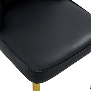 English Elm Table and Chair Set Marble Glass Top Gold Legs Black Pu Seats Modern Dining W1151S04650
