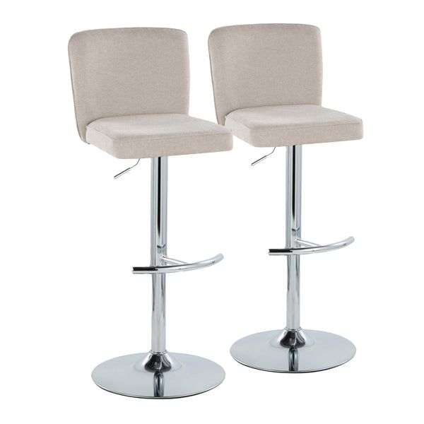 English Elm Henry Contemporary Adjustable Barstool with Swivel, Chevron Tufted Fabric Seat and Chrome T Footrest Set of 2 Beige B202S00937