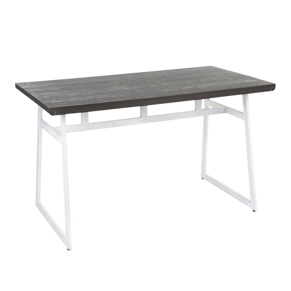 English Elm Geo Industrial Dining Table Vintage White Metal Frame with Espresso Bamboo Top Seats Four Stylishly B202P223351