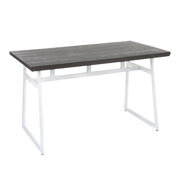English Elm Geo Industrial Dining Table Vintage White Metal Frame with Espresso Bamboo Top Seats Four Stylishly B202P223351