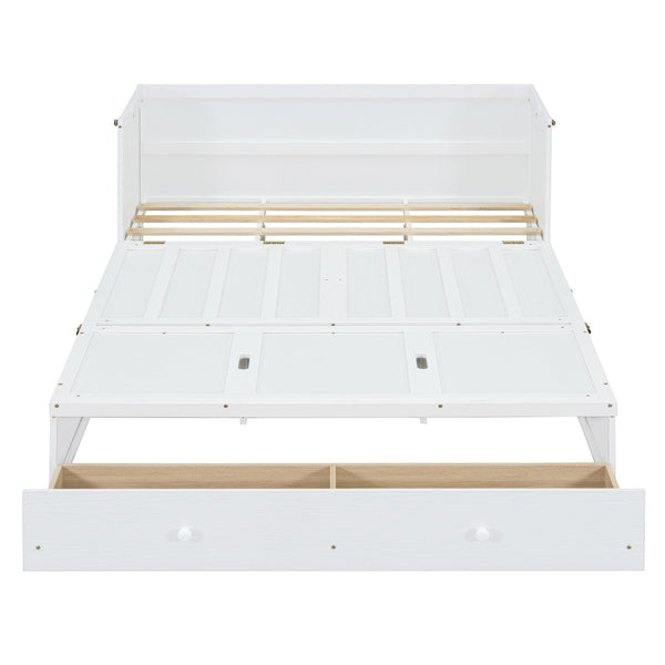 English Elm Queen Murphy Wall Bed with Pull Out Drawer and Built in Usb Charging Cabinet White N708P205905K