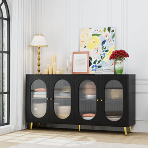 English Elm Modern Accent Sideboard Cabinet with Acrylic Doors, Spacious Adjustable-Shelf Storage Console for Kitchen Dining Hallway Office, Black W578P186749