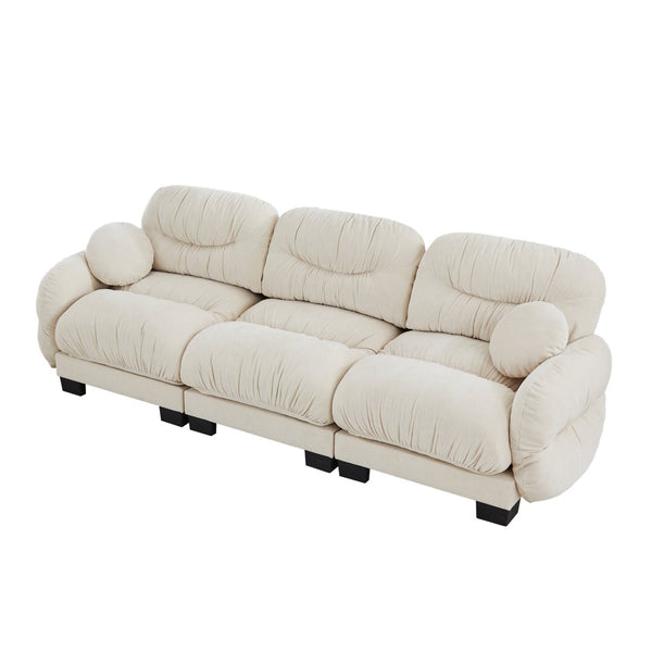 English Elm Pleated Chenille Three Seater Modular Sofa with Ergonomic Foam and Curved Armrests Beige W5656S00040