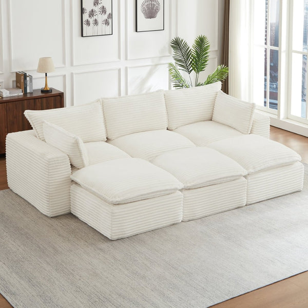 English Elm Cloud Corduroy Sectional Sofa Plush Modular L-shape with Ottoman for Living Room W2339S00139