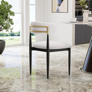 English Elm Beige Chenille Armless Dining Chairs Set of 2 with Lumbar Curved Back Metal Legs W5739P464650
