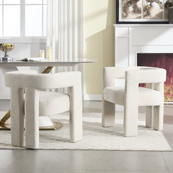 English Elm United We Win Chenille Barrel Accent Armchairs Set of Two for Living Room Dining Beige W1568P389268