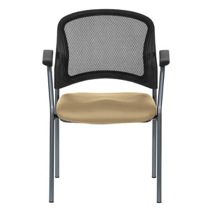 OSP Home Furnishings Progrid Mesh Back Stackable Chair with Titanium Frame for Conference Rooms Buff 86710R-R104