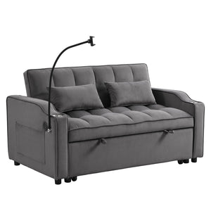 English Elm Modern Velvet Loveseat Futon Sofa with Pullout Bed, 3-in-1 Convertible Sleeper, USB Ports, Pockets Dark Gray 46.85 L x 38.98 W x 16.14 H W2297P224267