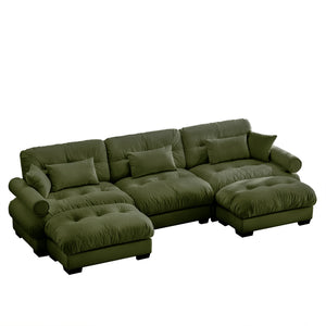 English Elm U Shape Velvet Modular Sectional Sofa with Movable Ottomans, Deep Cloud Seats and Bolster Arms Olive Green W714S01109