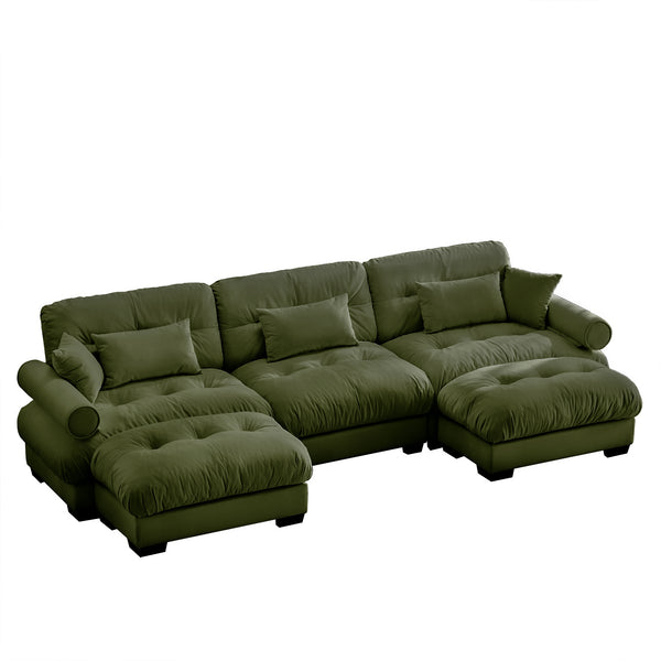 English Elm U Shape Velvet Modular Sectional Sofa with Movable Ottomans, Deep Cloud Seats and Bolster Arms Olive Green W714S01109