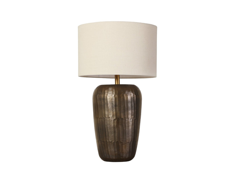 Sunpan ISHANI Table Lamp - Handcrafted Metallic Base with Taupe Drum Shade for Modern Artisanal Style 112232
