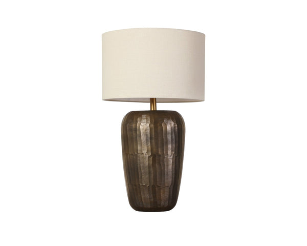 Sunpan ISHANI Table Lamp - Handcrafted Metallic Base with Taupe Drum Shade for Modern Artisanal Style 112232