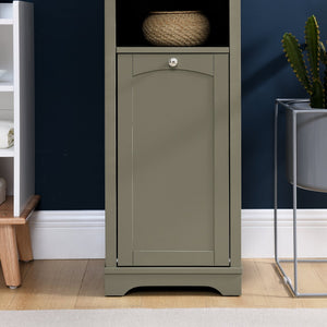 English Elm 64" Tall Bathroom Storage Cabinet Narrow 4-Shelf Floor Organizer with Laundry Hamper, Grey, Space-Saving Tall Unit W1801P195738