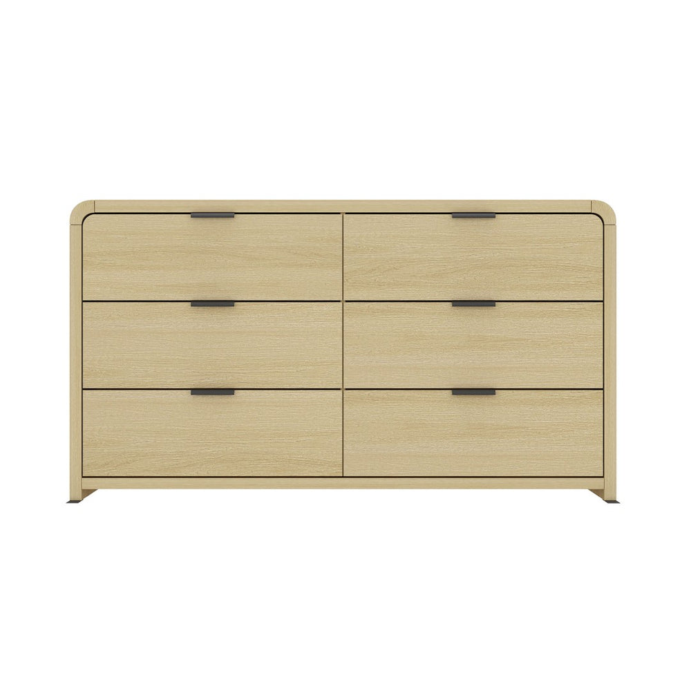 English Elm Dresser Six Drawer Solid Oak Media Console for Bedroom Living Room Entryway Storage B365S00144