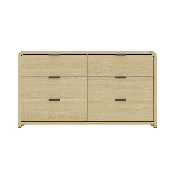 English Elm Dresser Six Drawer Solid Oak Media Console for Bedroom Living Room Entryway Storage B365S00144