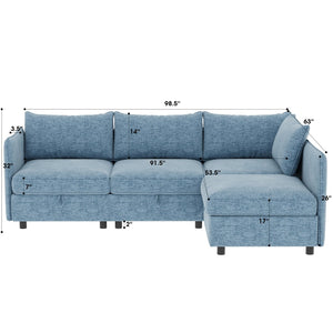 English Elm Modular Sectional Sofa Set with Hidden Storage Pocket Spring Living Room Couch Antique Blue W680S00141