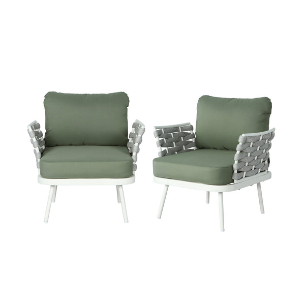 English Elm Christopher Knight Home® - Mariano Hand-Woven Rope Club Chair Set of 2 with Water-Repellent Cushions, Rust-Resistant Frame Green,Off White N773P277440G