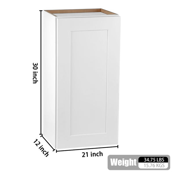 English Elm White Solid Wood Wall Cabinet - 1 Door, 2 Adjustable Shelves For Kitchen, Bathroom, Laundry Storage T2950P366450-GIGA